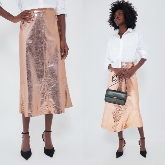 Tuckernuck x India Hicks NEW Gold Metallic London A Line Midi Skirt Size 8 - Picture 2 of 9